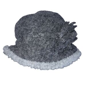 La Fenice Gray Wool Blend Women's Cloche Bucket Hat with Flower Accent